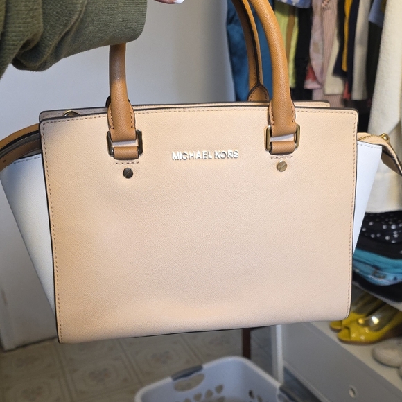 Michael Kors Beige and White Satchel